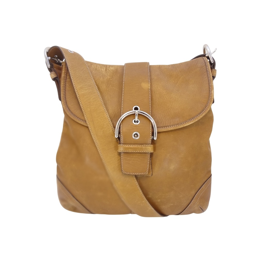 Vintage Coach Soho Messenger Crossbody Bag Medium Tan Leather Flap Buckle 9481